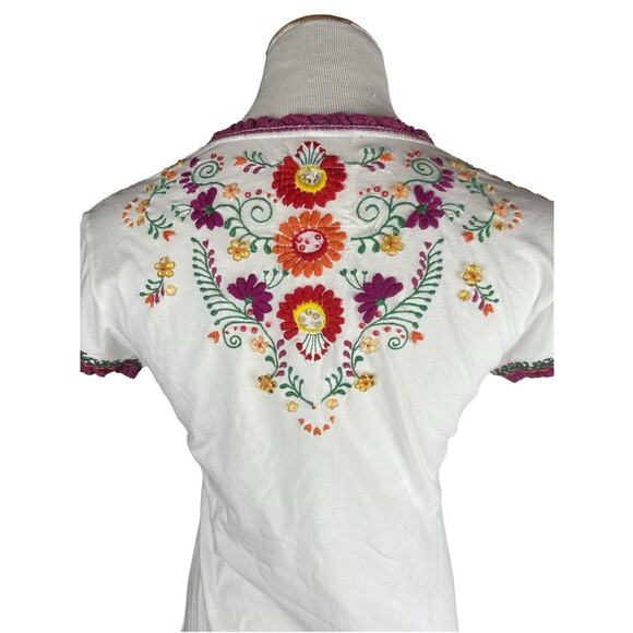 Double D Ranch Double Sided Embroidered VNeck Short Sleeve Cotton Top Small - Picture 7 of 8